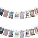 Hanging Photo Display with Clips, Boho Wooden Bead Garland Collage Picture Frame Wall Decor, Photo String with 10 Different Random Colors Wood Clips for Bedroom Room Decor, Christmas Teen Girls Gifts (Multicolor)