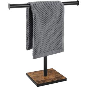 Hand Towel Holder Stand, Bathroom Hand Towel Rack with Weighted Base, T-Shape Standing Towel Racks, Farmhouse Countertop Towel Stand for Kitchen Counter, Rustic Black Brown