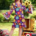 BesserBay Girl's 4 Pcs Halloween 70s Hippie Dress Bell Sleeve Floral Printed Outfit  10 Years (M)