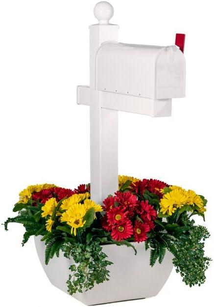 Mailbox Planter Box – Fits True 4x4 (3.5") & 6x6 (5.5") Posts, Wrap-Around Resin Planter, 24” 16 Gallon, White, 22''L x 22"W x 14"H