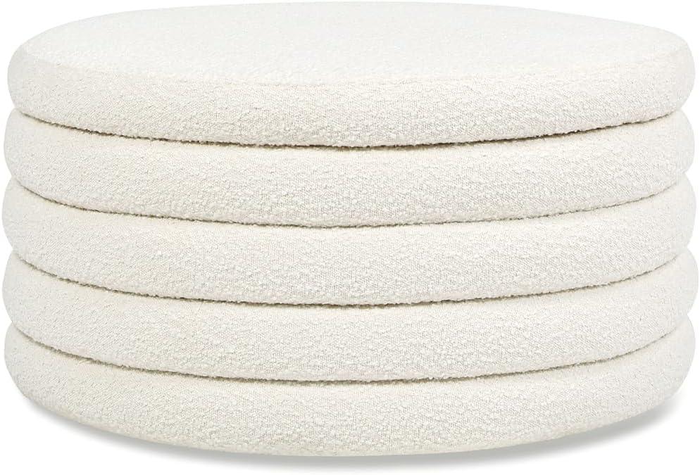 Jennifer Taylor Home Fuji 36" Upholstered Boucle Round Storage Ottoman (Ivory Off White Boucle)