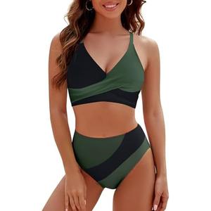 Blooming Jelly Womens  Bikini Top, Black/Green, Medium