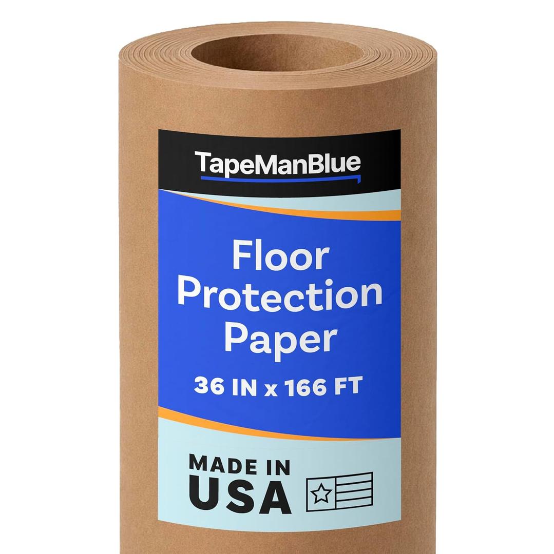 TapeManBlue Floor Protection Paper, 36 inch x 166 ft Roll, Made in USA, 69# Brown Rosin Masking Paper Roll, 100% Recycled, Thick Floor Covering for Painting, Moving, and Construction