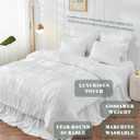 Bonlino King Size Comforter Set - Ruched White Comforter King Bed Set Boho Shabby Chic Bedding - Fluffy 3 Piece Ruffle Comforter Set with Pillow - Soft and Luxury