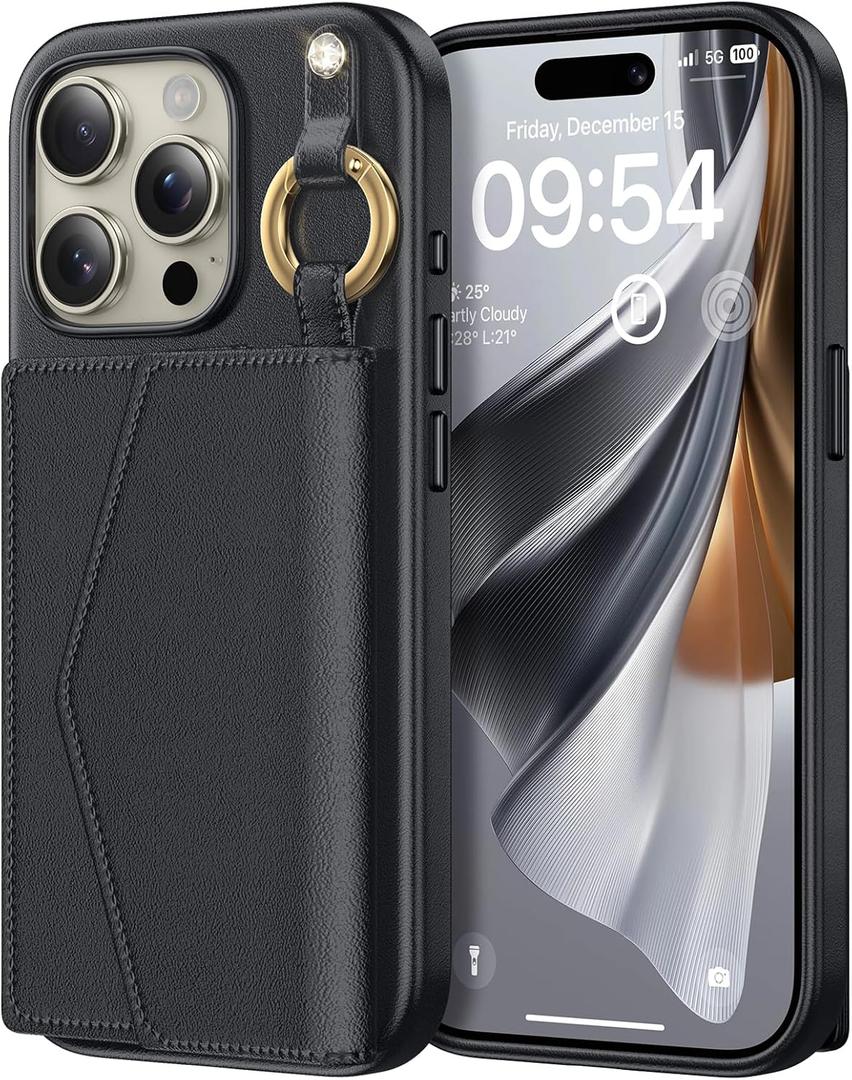 2 x TAURI for iPhone 15 Pro Case, Removable Magnetic Wallet Case with Card Holder, [Compatible with MagSafe] Durable PU Leather Phone Case with Wireless Charging, Black