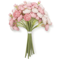 18pcs Mini Ranunculus Artificial Flowers (1.5" Head) - Premium Faux Silk Filler Flowers for Wedding Bouquet, DIY Centerpieces - Vibrant Green Stems (Fresh Look) - Dusty Rose