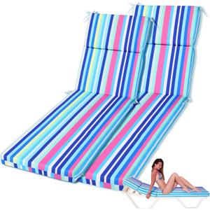 SmoothNovelty 2 Pcs Indoor Outdoor Chaise Lounge Cushions Sponge Bench Outdoor Furniture Chaise Cushions Patio Chair Furniture Replacement (Blue Stripes)
