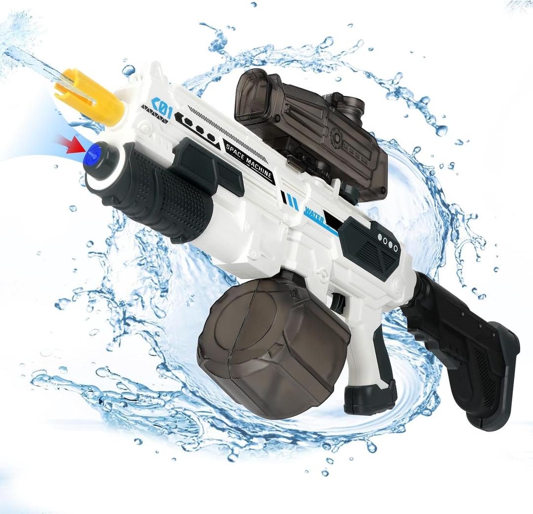 Electric Water Gun, Powerful Squirt Gun Toys Up to 32 FT, Automatic Water Absorption Super Water Soaker Gun with High Capacity 1350CC, Double Shooting Mode Water Blaster Gun Toys for Kid Adult (White)
