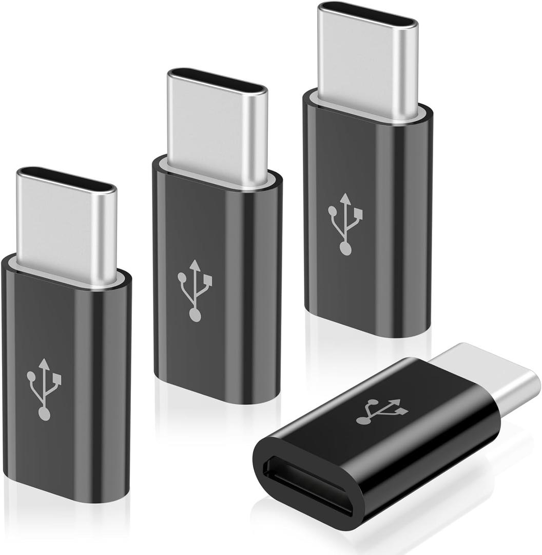 4 Pack Micro USB to USB C Adapter, Micro-USB Female to USB-C Male OTG Adapter Compatible with Samsung Galaxy S10 S9 S8 Plus Note 9 8, MacBook, LG V30 G5 G6, Moto Z2 Play Type-C Phones, Tablets (Black)