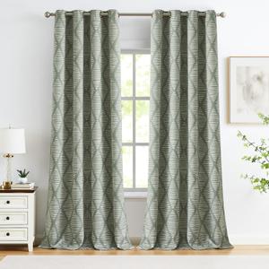 jinchan 95% Blackout Curtains 96 Inches Long Green Geometric Printed Curtains Thermal Insulated Pattern Bedroom Curtains Modern Grommet Top Window Curtain Set Drapes, 2 Panels Sage Green