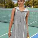 Rompers for Women Athletic Workout Hooded Romper Casual Zip-front Neck Jumpsuits Overalls with Pockets (Gray, M)