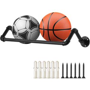 Basketball Wall Mount-Sports Organizer For Garage,2ball Storage Rack,Soccer Wall Holder,Male Boy Room Black Ball Holder