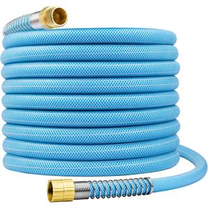Fevone 50ft Lightweight Hybrid Polymer Garden Hose, Flexible Garden Hose, No Kinking Water Hose, 5/8 Inner Diameter Hose, 3/4 Brass Fittings