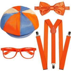 itswordpiz 4PCS Halloween Costume Accessories Set for Kids - Blue & Orange Hat, Orange Suspender, Bow-tie and Glasses for Boys Girls Themed Party Dress Up
