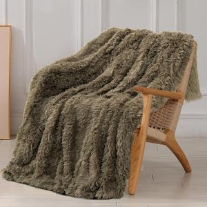 Tuddrom Decorative Extra Soft Faux Fur Throw Blanket 70"x78",Solid Reversible Fuzzy Lightweight Long Hair Shaggy Blanket,Fluffy Cozy Plush Fleece Comfy Microfiber Blanket for Couch Sofa Bed,Brown