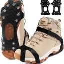 11 Spikes Crampons, Upgraded Version Stainless Steel Anti-Slip Microspikes，Ice Cleats Traction Grips for Hiking Shoes and Boots, Safe Protect for Hiking Fishing Mountaineering Walking Black, Large