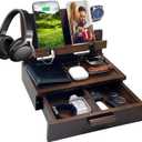 Gifts for Men Women Him Husband Son Boyfriend Birthday Nightstand Organizer Wood Phone Docking Station Birthday Gifts (Deep Walnut)