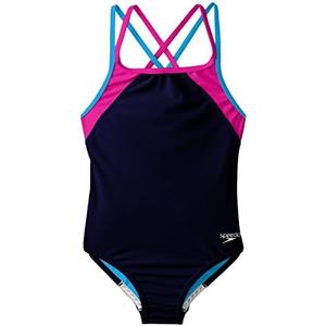 Speedo Girls' Swimsuit One Piece Solid Cross Back Multi Straps, Size 14