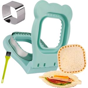 LEPCY Uncrustables Sandwich Maker Sealer Cutter, Crustless Sandwich Cutter, PB&J Uncrustable Maker - Color Turquoise, Square Shape (Large-Square:3.75*3.75 cutter)