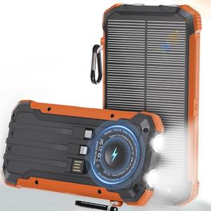 Power Bank Portable Solar Charger, Wireless Fast Charging Battery Pack, 20000mAh Capacity USB-C Input, 6 Outputs, Dual LED Flashlight, USB Battery Pack for Cell Phone Camping Travel Emergency (Orange)