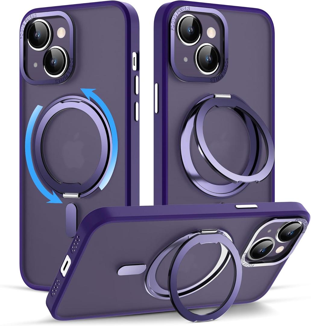 Designed for iPhone 14 Plus Case with Magnetic Invisible Stand[Military Drop Protection][Compatible with MagSafe][Great Grip Feeling] Shockproof Heavy Duty Clear Case for iPhone 14 Plus 6.7 ",Purple
