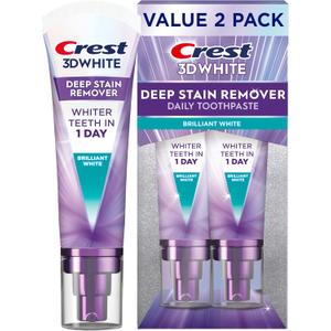Crest 3D White Deep Stain Remover Toothpaste, Teeth whitening for Adults, 3.1oz, 2 Pack, Sensitivity Safe, Enamel Repair, Cavity Protection, Fluoride Toothpaste, Travel Size Toiletries