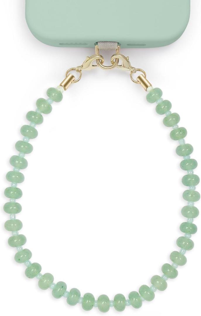 Posadina Natural Stone Phone Charm, Beaded Healing Phone Wrist Strap, Handmade Cellphone Chain Lanyard with Tether Tab (Green Aventurine)