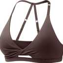 YEOREO Sports Bras for Women Open Back Workout Gym Bra Padded Medium Impact Yoga Tops with Ajustable Back Straps (Brown)