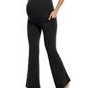 POSHDIVAH Women's Maternity Flare Leggings Over The Belly Pregnancy Workout Active Yoga Lounge Bootcut Pants with Pockets Black XX-Large