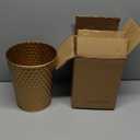 Small Metal Trash Can Wastebasket, Decorative Honeycomb Garbage Can Waste Basket, Modern Farmhouse Round Trash Bin for Bathroom, Bedroom, Kitchen and Office (Gold)