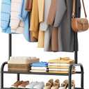 MISSLO Sturdy Clothing Racks for Hanging Clothes with 3 Shelves Garment Rack Heavy Duty Clothes Rack with Shoe Storage for Coats, Garment, Dress, Black