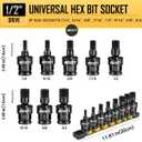 BOEN 8-Pieces Universal Hex Bit Driver Impact Socket, 1/2" Drive SAE Size (1/4", 5/16", 3/8", 7/16", 1/2", 9/16", 5/8" and 3/4") With Socket Rail, CR-MO Steel