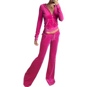 Women's 2 Piece Velour Tracksuit Set Heart Print Long Sleeve Zipper Hoodie Cropped Jacket and Sweatpants Y2K Sweatsuit Set (Large, B-pink)
