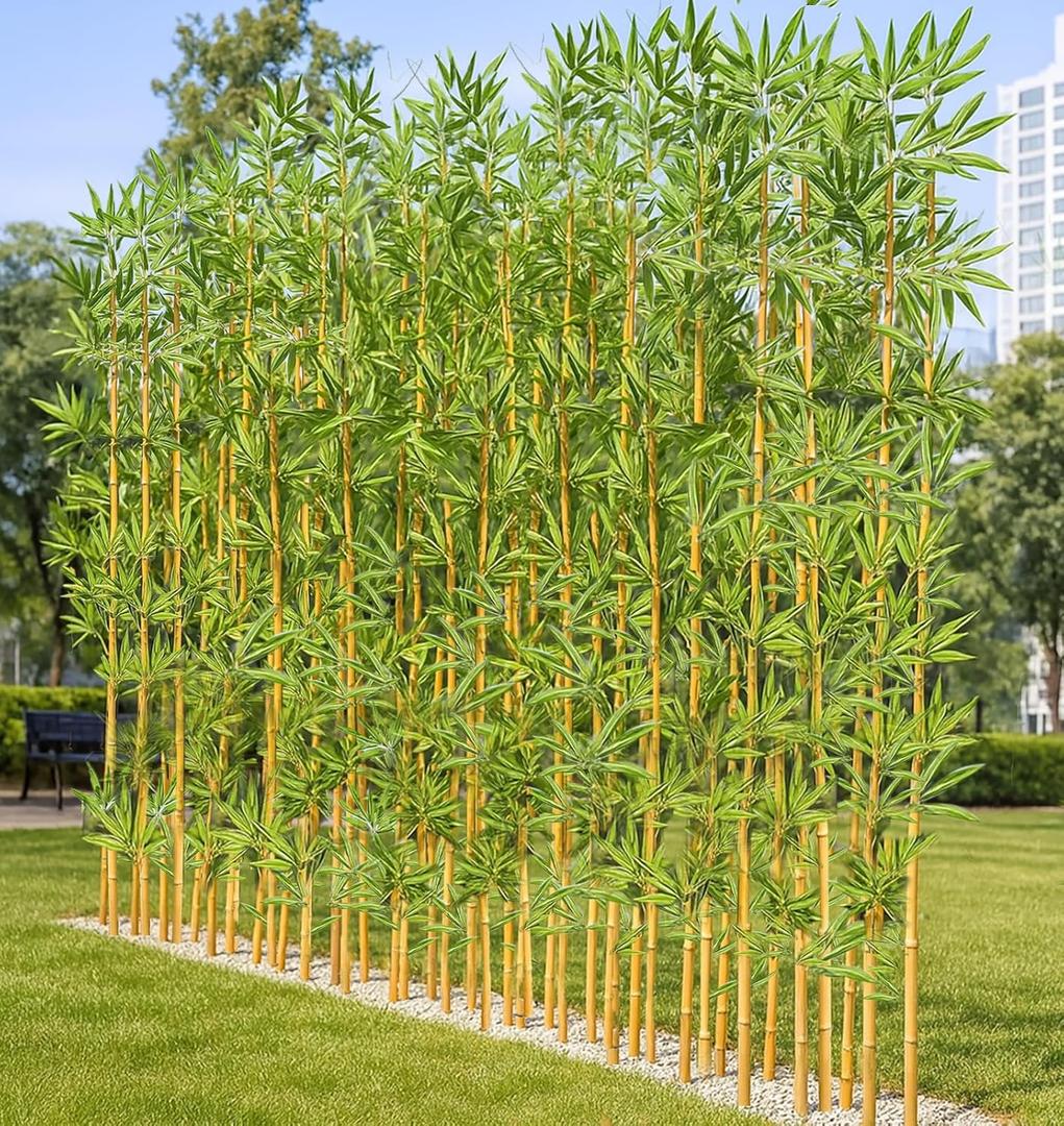 HOUSESET Faux Bamboo Plant Outdoor 10 Pack, Fake Bamboo with Encrypted Leaves for Patio Garden Yard Decor, Privacy Artificial Bambooo Tree (6ft / 183cm)