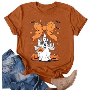 Halloween Shirt Woman Magical Halloween Shirts Boo Pumpkin T-Shirt Casual Vacation Party Short Sleeve Tops XL