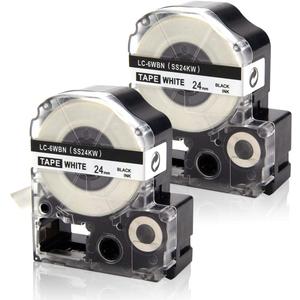Absonic 2-Pack Compatible for LK-6WBN SS24KW LC-6WBN9 LK 24mm 0.94" Black on White Label Tape Cartridge Refills for LabelWorks LW600P LW700 LW900 LW1000P Label Maker, 1" x 26'