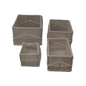 Wicker Storage Basket, Hand-Woven Paper Rope Woven Baskets, Rectangular Small Wicker Baskets for Organizing, Cube Storage Bins for Closet/Clothes/Dresser, White, 4-Pack