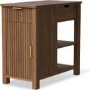 End Table with Charging Station 24'' Nightstand with Charging Station Vintage Side Table with Storage Wooden Sofa Side Table and Outlets Bedside Table for Living Room Office Bedroom (Brown)