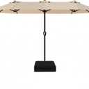 Kingdura 15ft Large Patio Umbrella with Solar Lights, Double-Sided Rectangle Lighted Outdoor Table Umbrella with Base Included, 12 Reinforced Ribs, 48 Led Lights, Crank Lift for Market Pool Deck Backyard, Beige