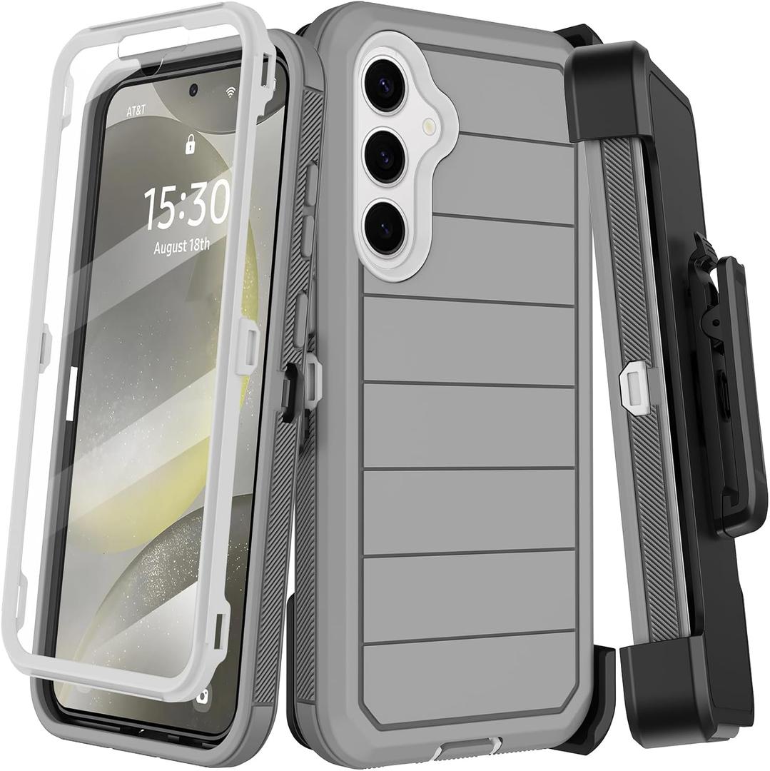 for Samsung Galaxy S24 Plus Case with Belt Clip Holster & Kickstand,Built-in Screen Protector,Heavy Duty Shockproof Drop Protection Military Grade Full Body Rugged Phone Cover (6.7") (Gray)