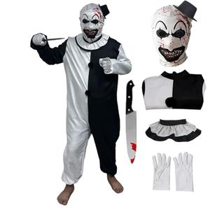 Art the Clown Costume Clown Jumpsuit Men Women Outfit Black White Bodysuit Full Set Halloween Costume With Mask Size S