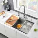 27 Inch Kitchen Sink Undermount-VASOYO 27x19 Stainless Steel Undermount Kitchen Sink Workstation 16 Gauge Deep Single Bowl Under Mount Sinks Basin with Cutting Board, 27"x19"x10"