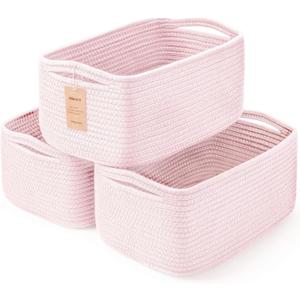 Shelf Baskets for Organizing | Storage Basket for Shelves | Small Woven Baskets | Rope Toy Basket | Closet Organizer Bins | Cube Decorative Box | 11.87.85.1 | 3 Pcs Mixed Pink