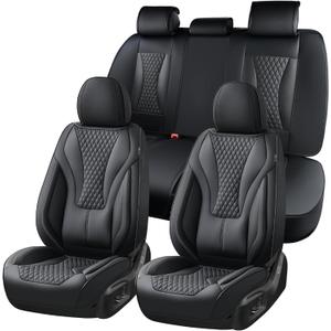 Coverado Waterproof Nappa Leather Car Seat Covers Full Set, 5-Seat Car Seat Protector, Front & Rear Cushions Fit for Most Sedans, SUVs,Trucks，Black
