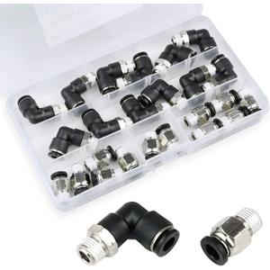 24 PCS Pneumatic Straight Plastic Connectors, 1/8inch NPT Thread 1/4inch Tube OD Pneumatic Elbow and Straight Combination Connect Fittings