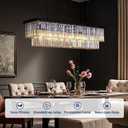 Rectangle Dining Crystal Chandelier, L39 Hanging Pendant Light with Adjustable 59" Wire, K9 Crystals, E12 Bulbs Base, Modern Ceiling Light Fixture for Kitchen Island