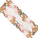 Gingerbread Table Runner Christmas Decorations Candy Cane 36 inches Long for Kitchen Dinning Coffee Table Home Holiday Party Decor