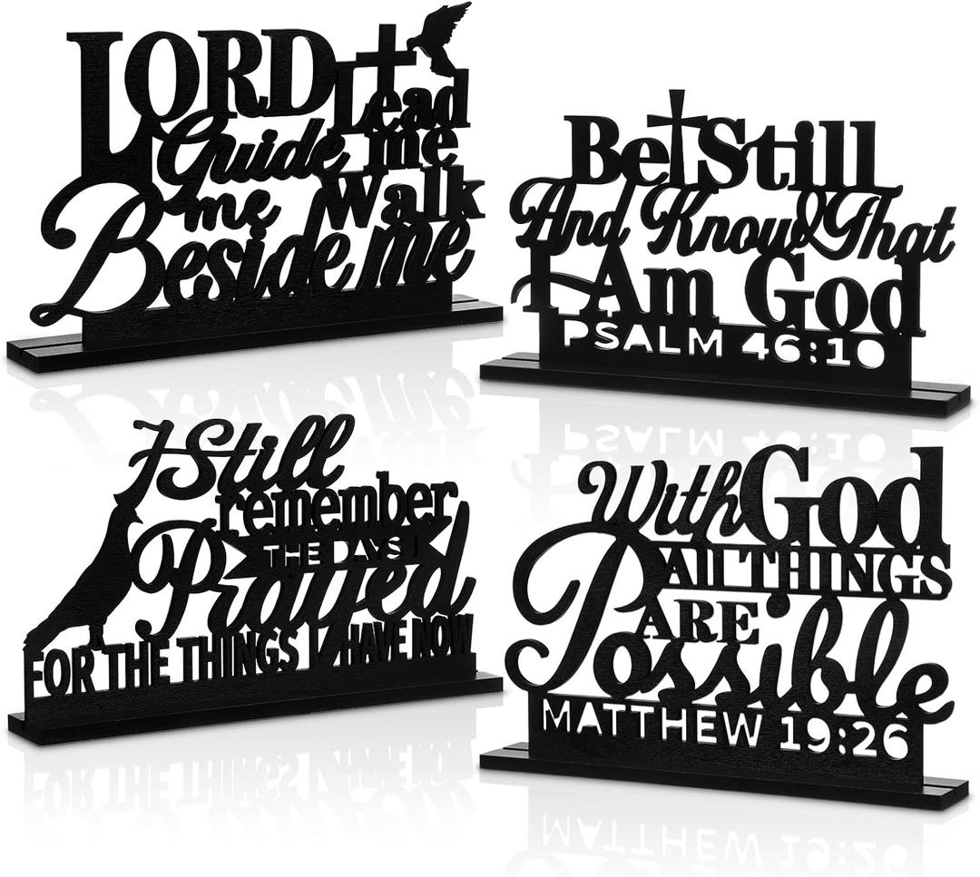 Geetery 4 Pcs Inspirational Centerpiece Table Decorations Blessed Wooden Signs Religious Table Decor with God Possible Biblical Verse Faith Positive Motivational Decoration for Farmhouse Living Room
