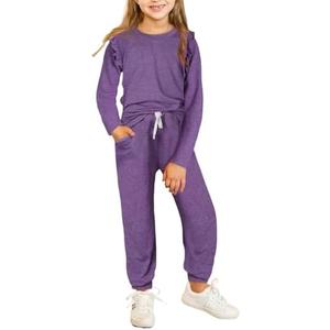 DOKOTOO KIDS Tween Girls Fashion 2 Piece Outfit Ruffle Long Sleeve T Shirt and Casual Stretch Drawstring Pants Set 12-13 