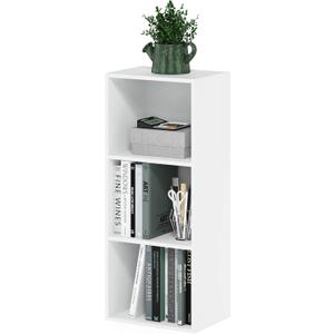 Furinno LUDER Book Shelf, 3-Cube Bookshelf, Bookcase, 9.3" x 12" x 31.5", for Living Room, Bedroom, Home Office, White